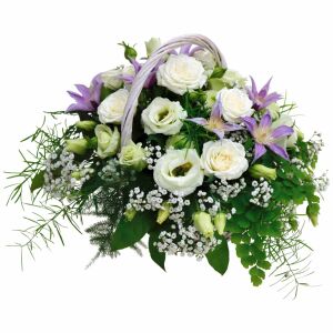 Basket of flowers lilac-white